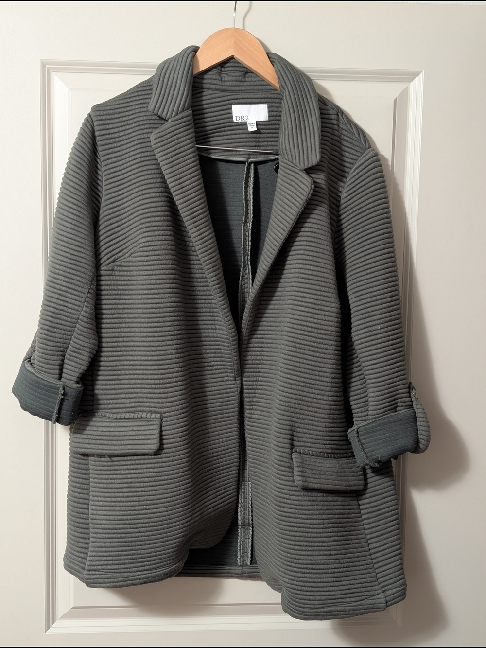 DR2 Olive Ribbed Knit Blazer Jacket